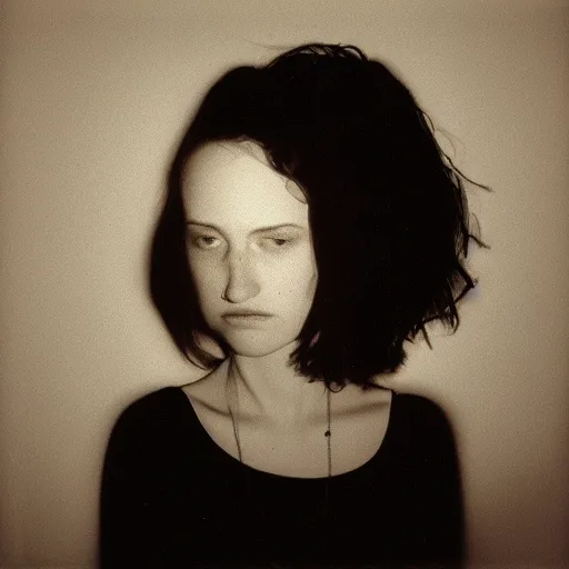 Image similar to depressed girl portrait, chiaroscuro lighting, by David Lynch