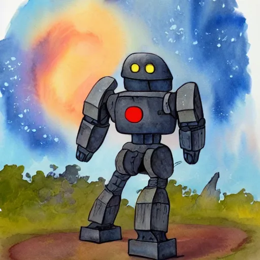 Image similar to iron giant, watercolor illustration for a book