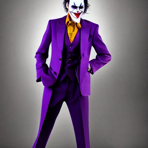 Prompt: william dafoe wearing purple suit and joker makeup cinematic photoshoot high quality highly affordable photo realistic 8 k hd