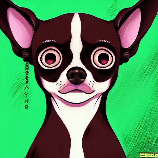 Prompt: a dark brown chihuahua, hyper detailed, in the style of junji ito, selfie angle