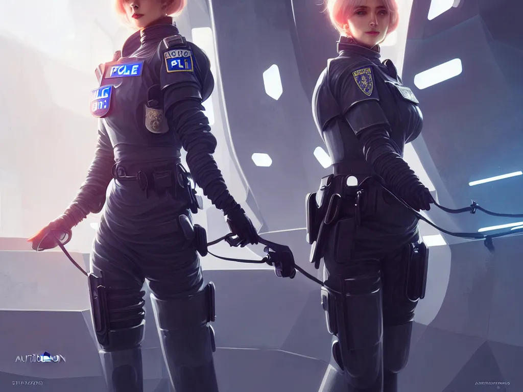 Prompt: portrait futuristic sweden police uniform female, at future neon light rooftop, ssci - fi and fantasy, intricate and very very beautiful and elegant, highly detailed, digital painting, artstation, concept art, smooth and sharp focus, illustration, art by tan zi and ayanamikodon and alphonse mucha and wlop