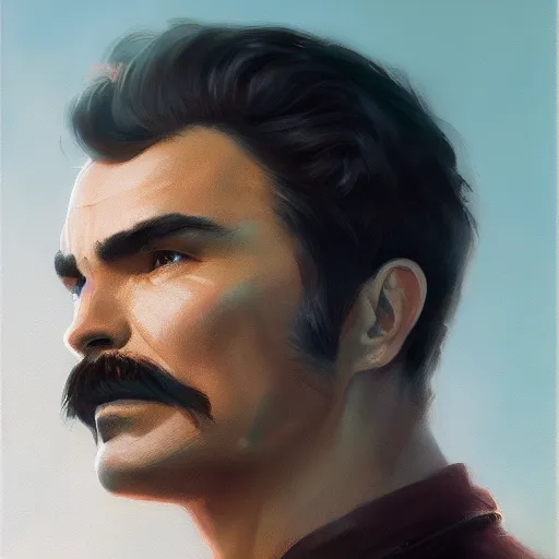 Image similar to a beautiful portrait of burt reynolds, oil painting, Greg Rutkowski, Charlie Bowater, Yuumei, Yanjun Cheng, unreal 5, DAZ, hyperrealistic, octane render, RPG portrait, dynamic lighting, fantasy art, beautiful face