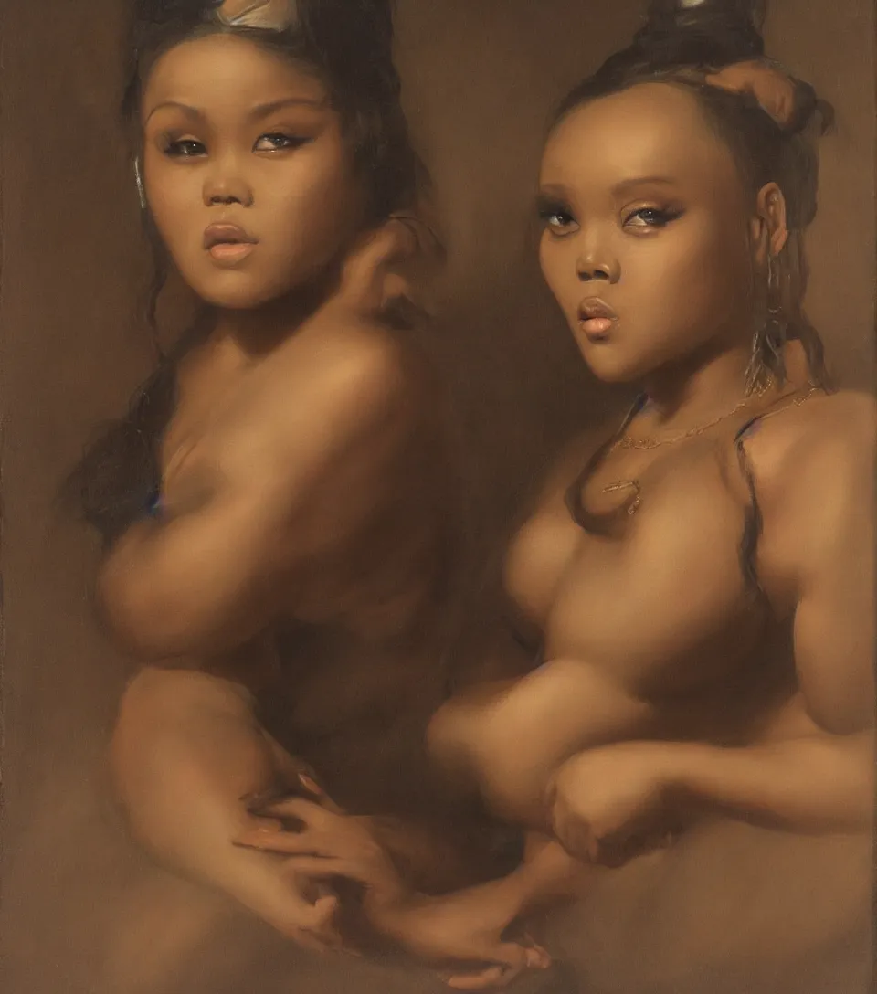 Prompt: portrait of lil kim in the style of roberto ferri