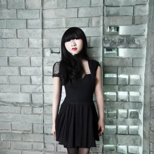 Prompt: cute vietnamese girl in semitransparent club dress, dark techno trip
