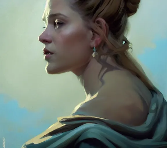 Prompt: greg manchess portrait painting of beautiful princess as game of throne character, medium shot, asymmetrical, profile picture, organic painting, sunny day, matte painting, by greg rutkowski, by greg tocchini, by james gilleard, by joe fenton, dynamic lighting, gradient light blue, brown, blonde cream and white color scheme, grunge aesthetic