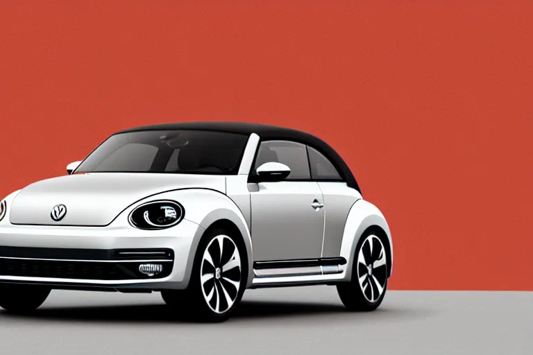 Prompt: Advertisement banner of the new electric Volkswagen Beetle 2023, silver chrome color, minimalist lines, gullwing side doors open!!! wooden interior, retro futuristic style!!!!! 4k,professional photograph, award winning advertising, creative