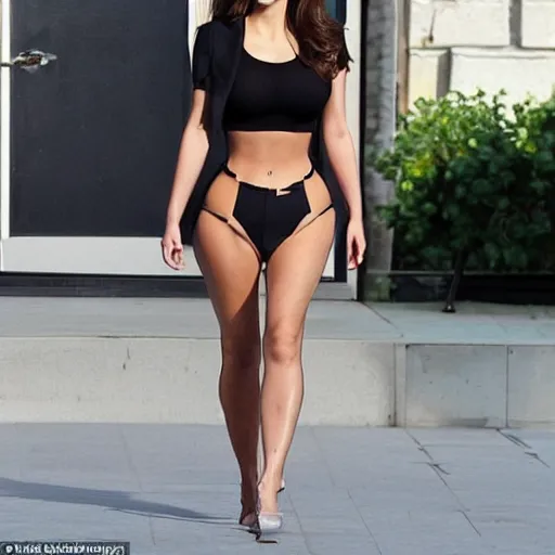 Image similar to a woman who is a genetic combination of kim kardashian and emma watson face and upper - body focus