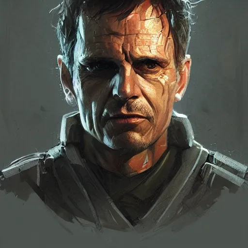 Image similar to portrait of a man by greg rutkowski, he looks like michael biehn, he is wearing a tactical military superhero gear, highly detailed portrait, digital painting, artstation, concept art, smooth, sharp foccus ilustration, artstation hq