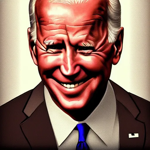 Prompt: smiling, happy, beautiful, intelligent, powerful, joe biden, loving eyes, fully clothed, wise, beautiful, dramatic lighting, sharp focus, by stanley artgerm, dramatic lighting, trending on artstation, flat colour, geometric curves, gradient filter, art deco patterns