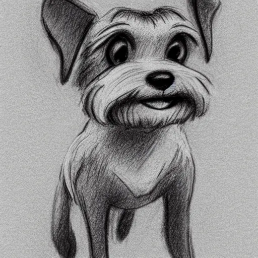 Image similar to milt kahl pencil sketch of happy mini schnauzer