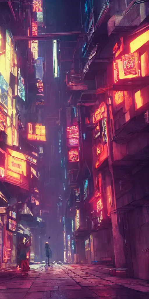 Image similar to cyberpunk alley from blade runner 2 0 4 9 drawn by jack kirby, 8 k, raytracing, unreal engine 5,