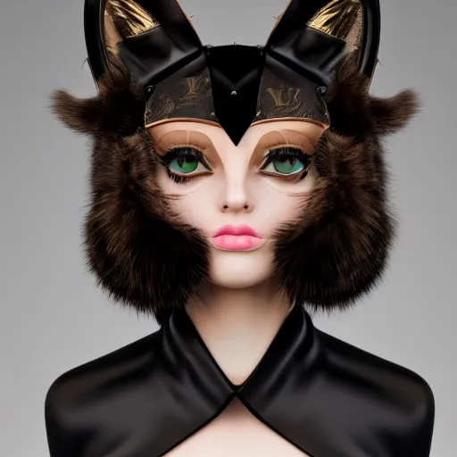 Image similar to a costume exclusively designed by louis vuitton for catgirls, luxury, expensive, high fashion, furry, photo portrait, symmetry, awesome exposition, very detailed, highly accurate, professional lighting diffracted lightrays, 8 k, sense of awe