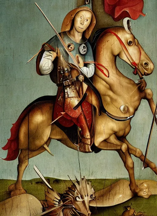 Image similar to st george and the dragon painted by hieronymus bosch, detailed digital art, trending on Artstation