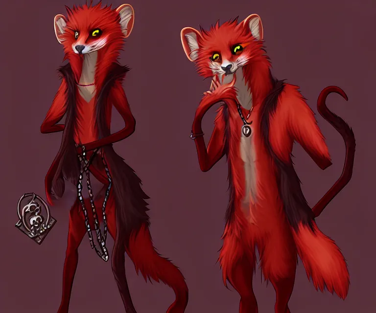 Image similar to furry - male - red - black - weasel - necromancer - fursona uhd ue 5 visual novel pc game expressions