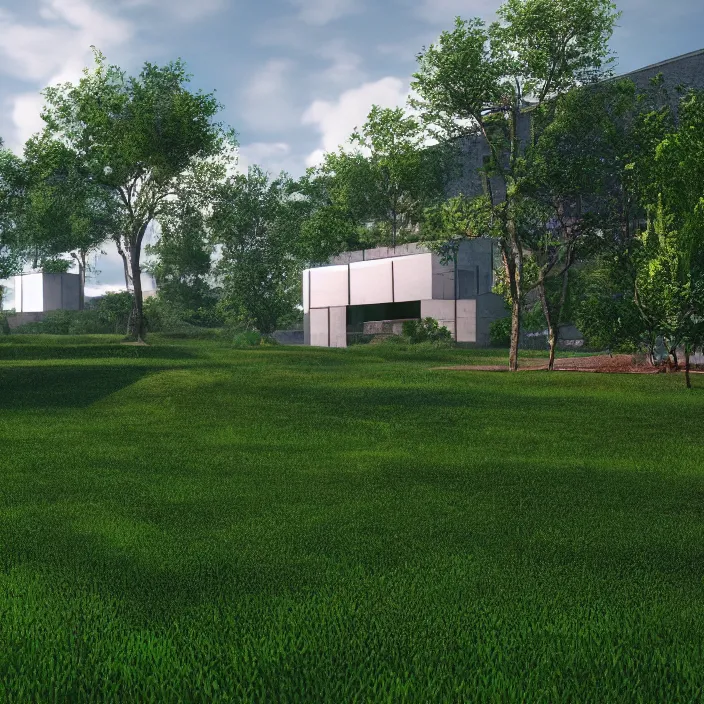 Image similar to a building in a serene landscape, nvidia rtx