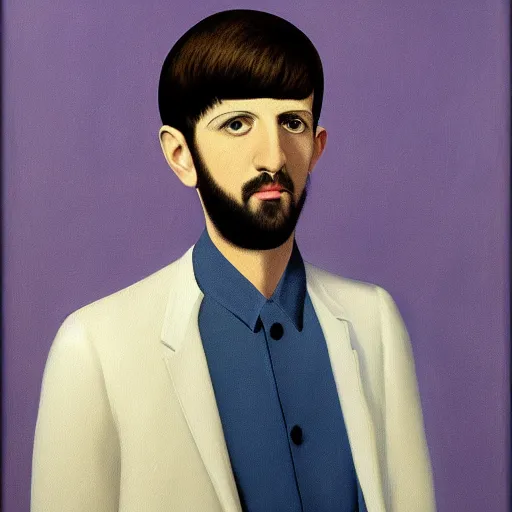 Image similar to painting of a young ringo starr by rene magritte, hd, 4 k, detailed, award winning