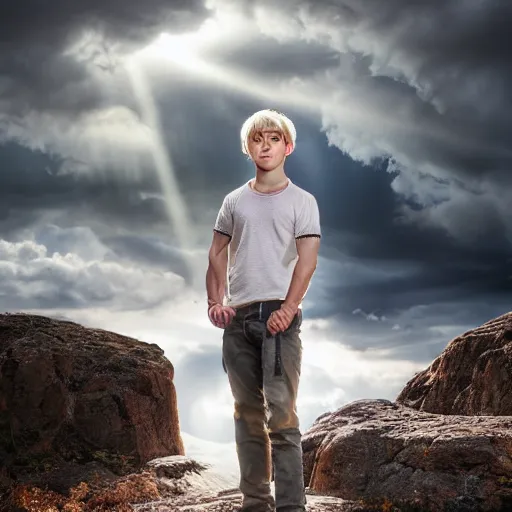 Prompt: a portrait of a young handsome prince with white fringy hair, epic clouds, beautiful landscape, backlit, incredible lighting, strong rim light, highly detailed, god rays, digital painting, HDRI, by Heise Jinyao, Heise-Lian Yan Fang, Feimo, Richard Taddei, vivid colors, high contrast, 8k resolution, intricate, photorealistic