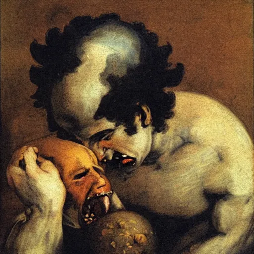 Prompt: saturn devouring his son, painting by francisco goya
