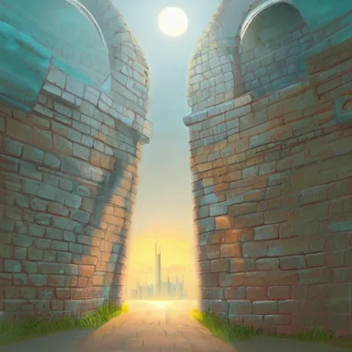 Prompt: wall with portal to jeddah city, digital painting, concept art, smooth, sharp focus, illustration by studio ghibli