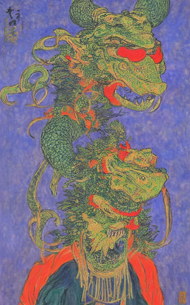 Prompt: a magical fantastic samurai with a crocodile mask, by monet, made with millions of stroke, japanese inspiration, wonderful details, crazy colors 1 0 %, pale sober colors 9 0 %