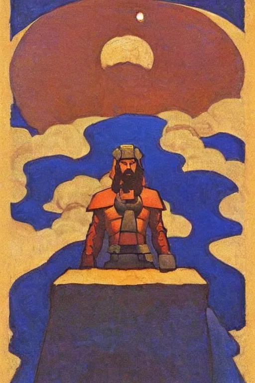 Image similar to thor, marvel, artwork by nicholas roerich,