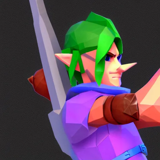 Prompt: a low poly render of Link from ocarina of time.