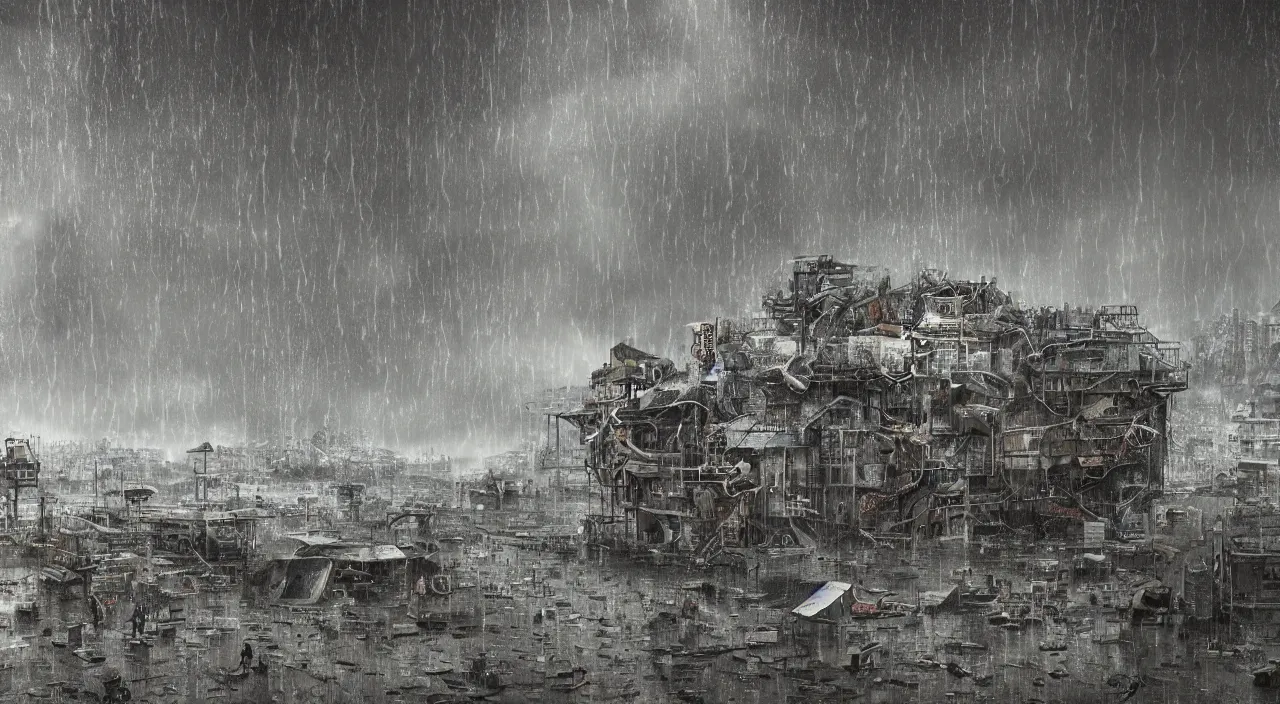 Prompt: The last rain on earth, death, hyper detailed photorealistic