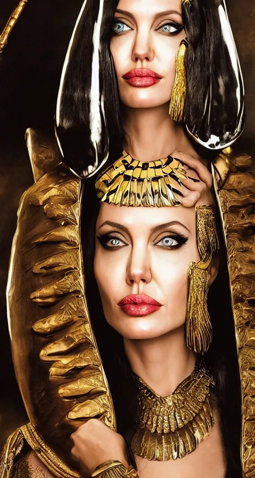 Image similar to angelina jolie in a cleopatra cosplay, studio professional photo