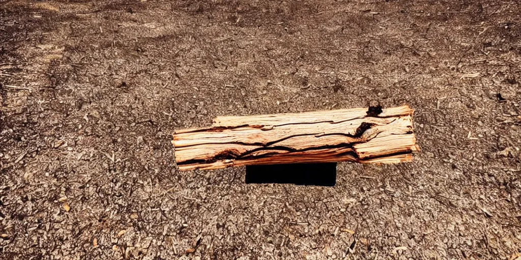 Prompt: ominous log of wood floating in a dusty scenery, dangerous aura, low angle shot