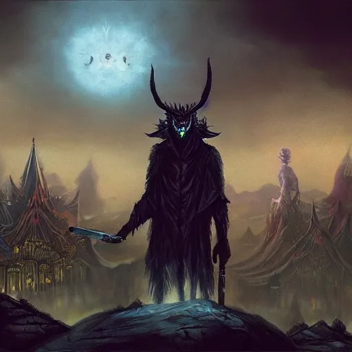 Image similar to scary , epic , Post-processing , low angle , Greg rutkowski legendary matte painting , masterpiece , 8K centered headshot Portrait of a psychedelic godlike mothman posing with a cigar with giant mandala wings smoking a hand-rolled cigarette smoking heavily , magic mushroom village in background , post-processing , award winning. superb resolution. in the art style of Satoshi Kon and Greg Rutkowski , Detailed Mushroom city in background , Hyper realistic anime , Perfect art , Dalle2