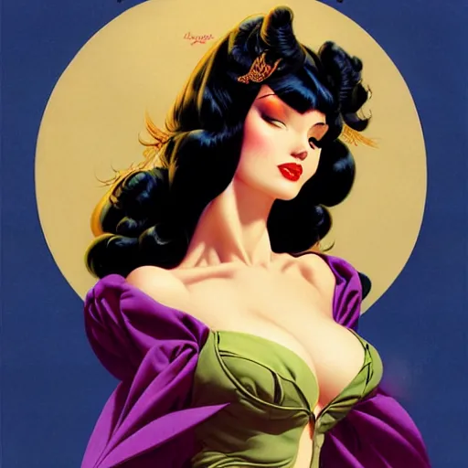 Prompt: head and shoulders portrait of Morrigan of Darkstalkers illustration, medium shot, intricate, elegant, highly detailed, digital art, ffffound, art by gil elvgren and sachin teng