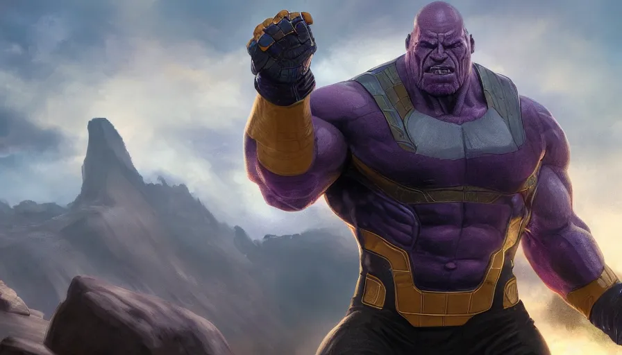 Image similar to Digital painting of The Rock as Thanos, hyperdetailed, artstation, cgsociety, 8k