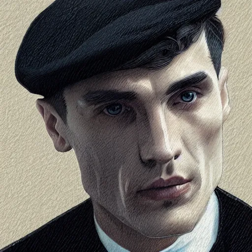 Image similar to a portrait of thomas shelby from the peaky blinders in front of atlantis, in the style of Benjamin Bader, sharp, highly detailed, realistic face, digital art, epic, fantasy, artstation