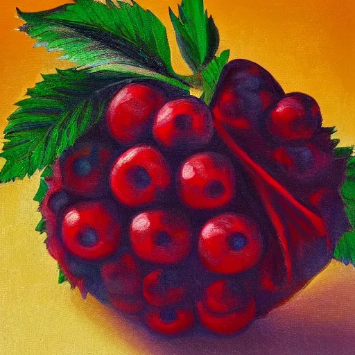 Prompt: intricate five star berry strussel by pablo picasso, oil on canvas, hdr, high detail, photo realistic, hyperrealism, matte finish, high contrast, 3 d depth, centered, masterpiece, vivid and vibrant colors, enhanced light effect, enhanced eye detail, artstationhd