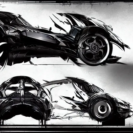 Prompt: dishonored art style retrofuturism car concept, Shinkawa Yōji