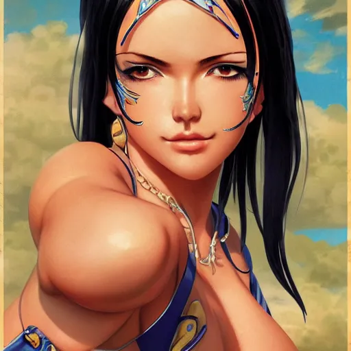 Image similar to a portrait nico robin by eiichiro oda, huang guangjian and gil elvgren and sachin teng, 4 k resolution, artstation, high detail, female body