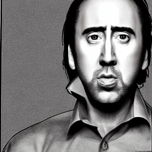 Image similar to nic cage wearing a shirt that is just a picture of his face, digital photography, high detail,