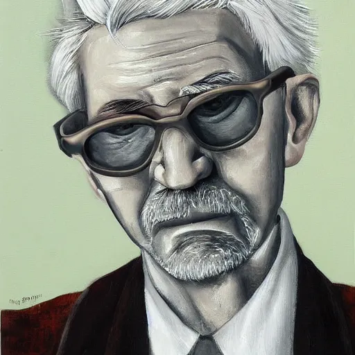 Prompt: man with grey hair and glasses by Aleksander Rostov, painting, portrait, very detailed