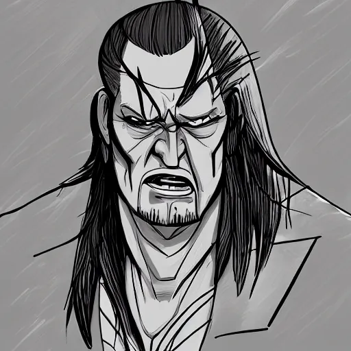 Image similar to Head-to-shoulder shot of Triple H as a Disney villain, Disney, Triple H, wrestling, WWE, Disney style, 2d, drawn image, beautifully drawn, Disney 2d animation still, digital 2D animation, traditional animation, Disney style, Disney animation, Deviantart, very coherent symmetrical artwork, heroic look, artstation, villain, brightly colored