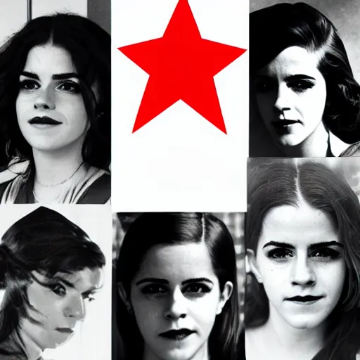 Image similar to marina and the diamonds and emma watson as a soviet union communist propaganda poster