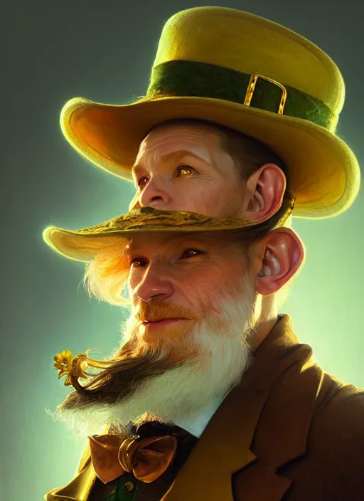 Image similar to portrait of leprechaun, intricate, elegant, highly detailed, digital painting, artstation, concept art, smooth, sharp focus, illustration, art by artgerm and greg rutkowski and alphonse mucha, 8 k