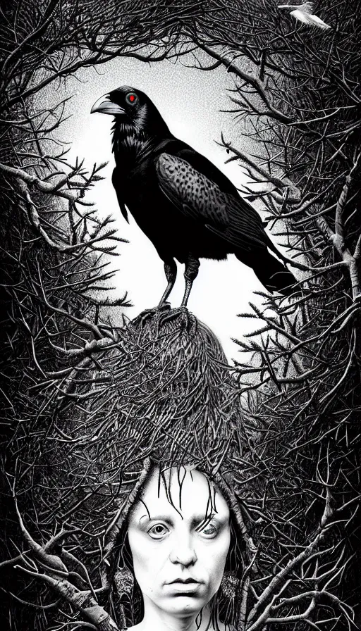 Image similar to epic professional digital art of raven bird that is a human by dan hillier and julia deville