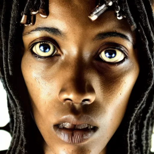 Prompt: An Ethiopian cyborg, portrait, by Davide Sorrenti, David Bailey, Hiro