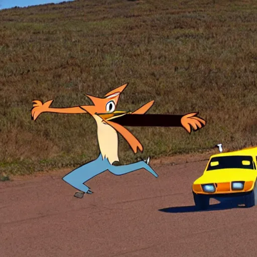 Prompt: wile e coyote catches road runner