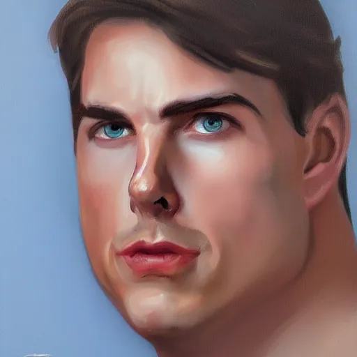 Image similar to overweight Tom Cruise,portrait painting, trending on artstation