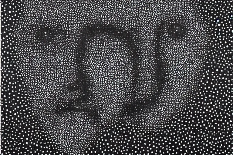 Image similar to face made out of planet, faceless people dark, dots, drip, stipple, pointillism, technical, abstract, minimal, style of francis bacon, asymmetry, pulled apart, cloak, hooded figure, made of dots, abstract, balaclava