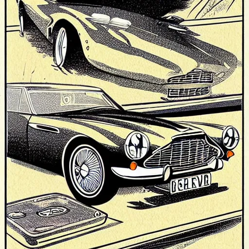 Prompt: colorful!!!!! mcbess illustration of a vintage aston martin