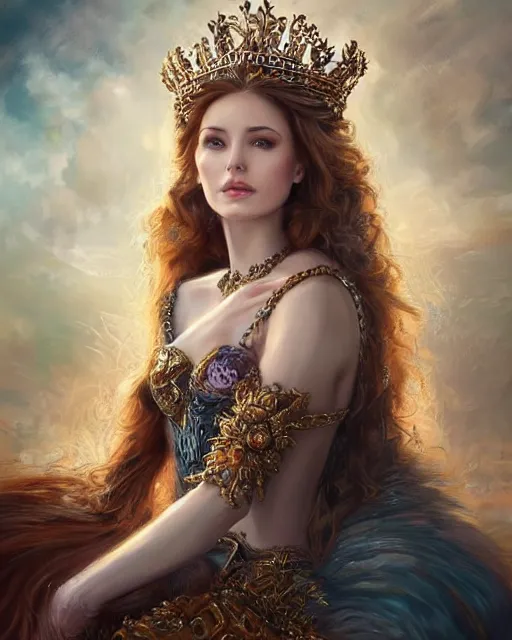 Image similar to a beautiful female queen sitting on a throne, 8 k, beautiful face and windy hair, hyperrealistic, hyperdetailed, fantasy portrait by laura sava