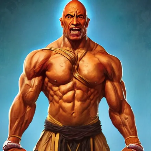 Prompt: the rock as dhalsim from street fighter, 4 k, ultra realistic, detailed focused art by artgerm and greg rutkowski and alphonse mucha