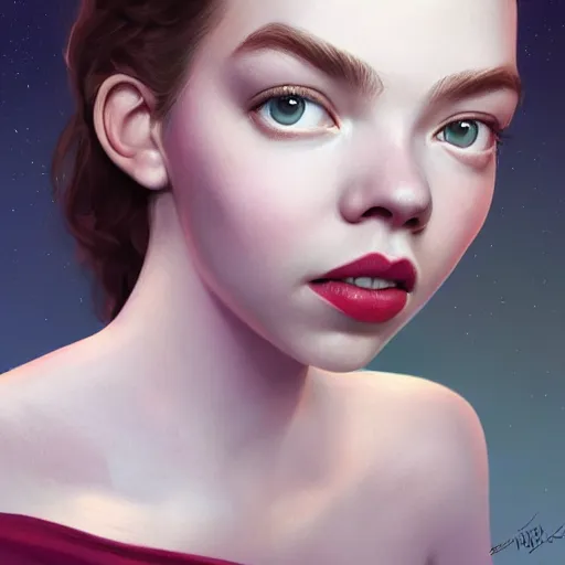 Prompt: a portrait of anya taylor - joy as a pixar character, beautiful, elegant, extremely detailed digital art, trending on artstation hyper realistic matte painting, by wlop, artgerm